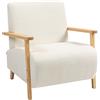 EasyComfort Poltrona da Salotto in Tessuto Sherpa con Braccioli e Gambe in Legno Stile Nordico, Crema