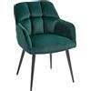 EasyComfort Poltrona da Salotto in Velluto e Imbottita con Gambe in Acciaio e Braccioli Estesi, Verde