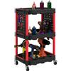 EasyComfort Carrello Porta Attrezzi a 3 Livelli in Plastica con Pannello Forato Laterale, Nero e Rosso