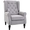Easycomfort Poltrona Grigia in Stile Francese con Ampia Seduta, Gambe rivestite in Legno e Cuscini Sfoderabili