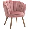 Easycomfort Poltrona Imbottita con Schienale a Conchiglia e Gambe in Legno, Poltrona in Velluto per Salotto e Camera, 66x66x78.5cm, Rosa