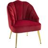 EasyComfort Poltrona in Velluto a Conchiglia Stile Art Deco per Camera e Soggiorno, Acciaio, 63x65x84 cm, Rosso