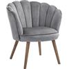 Easycomfort Poltrona in Velluto Imbottita con Schienale a Conchiglia, 66x66x78.5cm, Grigio
