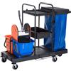 Easycomfort Carrello Pulizie Professionale a 3 Ripiani con Sacco per Immondizia, Ganci per Scopa, Secchio Lavapavimenti con Strizzatore per Mocio e 5 Ruote, per Hotel e Albergo, 111x63.3x103 cm, Nero