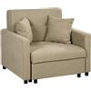 EasyComfort Poltrona Letto in Tessuto Effetto Velluto Marrone Chiaro con 2 Cuscini e Spazio Portaoggetti, 100x98x88 cm
