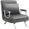 Easycomfort Poltrona Letto Singolo 3 in 1 con Schienale Reclinabile su 5 Livelli e Cuscino, Divano Letto Singolo Pieghevole per Soggiorno e Salotto in Pelle Scamosciata e Metallo, 65x69x80 cm, Grigio