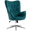 Easycomfort Poltrona per Ufficio e Salotto in Velluto, Girevole con Braccioli e Altezza Regolabile, Blu