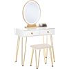 Easycomfort Toeletta con Specchio Luci a LED in Stile Industriale, Tavolo per Trucco con Sgabello, Mobile Toeletta con Interruttore Touch, Bianco