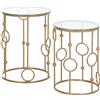 Easycomfort Set 2 Pezzi Tavolini da Caffè Design Elegante con Motivi a Cerchio, Metallo e Vetro Temperato Φ41x57cm & Φ36x51cm, Oro