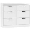 EasyComfort Cassettiera 6 Cassetti in Legno con Bordi Rialzati e Maniglie a U, 110x40x88 cm, Bianco
