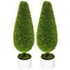 Easycomfort Set 2 Piante Finte di Cipresso con Vasi Ø12x16 cm, Muschio e Cemento, in PE e Plastica, Verde e Bianco
