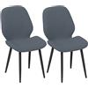 EasyComfort Set 2 Sedie da Pranzo con Schienale Ricurvo, in Tessuto Effetto Lino, Schiuma e Acciaio, 46x56x86 cm, Grigio e Nero
