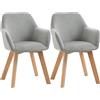 EasyComfort Set 2 Sedie per Sala da Pranzo Imbottite in Velluto con Braccioli e Gambe in Legno, Grigio