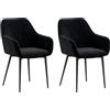 EasyComfort Set 2 Sedie per Sala da Pranzo Moderne con Braccioli, Seduta Imbottita e Gambe in Acciaio, 54x57x80cm, Nero