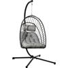 EasyComfort Poltrona Sospesa in Rattan PE con Cuscino, Seduta Pieghevole e Struttura in Acciaio, Grigio