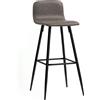EasyComfort Set 2 Sgabelli Bar con Schienale Basso e Poggiapiedi, Rivestimento in PU e Gambe in Acciaio, Marrone Scuro
