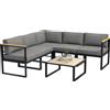 EasyComfort Salotto da Giardino con Divano e Tavolino in Alluminio con Cuscini Imbottiti, Grigio