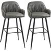 EasyComfort Set 2 Sgabelli Alti da Bar Moderni con Poggiapiedi e Schienale Ergonomico, seduta imbottita e Finta Pelle PU e Acciaio, Grigio