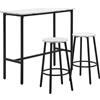 Easycomfort Set 3 Pezzi con Tavolo Rettangolare e 2 Sgabelli da Bar in Truciolato, MDF e Acciaio, Bianco e Nero