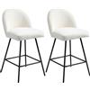 EasyComfort Set da 2 Sgabelli da Bar con Schienale in Velluto e Poggiapiedi in Acciaio, Bianco Crema