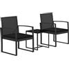 EasyComfort Set da Giardino 3 Pezzi con 2 Sedie con Cuscini e Tavolino con Piano in Vetro, Effetto Rattan Nero
