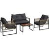 EasyComfort Set da Giardino 4 Pezzi in Rattan con Divanetto, 2 Sedie e Tavolino da Caffè, Grigio e Marrone