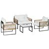 EasyComfort Set da Giardino 4 Pezzi in Rattan con Divanetto, 2 Sedie e Tavolino da Caffè, Nero, Marrone e Crema