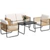 EasyComfort Set da Giardino 4 Pezzi in Rattan e Acciaio con Divanetto, 2 Poltrone da Esterno e Tavolino Basso, Multicolore