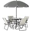 EasyComfort Set da Giardino 6 Pezzi in Acciaio con 4 Sedie Pieghevoli, Ombrellone e Tavolo Rotondo, Crema, Grigio e Nero