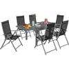 EasyComfort Set da Giardino 7 Pezzi con 6 Sedie Pieghevoli e Tavolo Allungabile, in Acciaio, Alluminio e Rete Grigio e Nero
