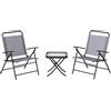 EasyComfort Set da Giardino con Tavolo con Piano in Vetro e 2 Sedie Pieghevoli con Schienale Regolabile, Grigio