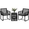 EasyComfort Set da Giardino in Rattan con 2 Poltroncine con Cuscini e Tavolino da Caffè in Vetro, Nero
