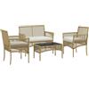 EasyComfort Set da Giardino in Rattan da 4 Pezzi con 2 Poltroncine, Divano e Tavolino da Caffè, Naturale e Nero