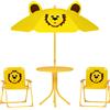 EasyComfort Set da Giardino per Bambini 2-5 Anni con Tavolino Rotondo, 2 Sedie Pieghevoli e un Ombrellone, Giallo