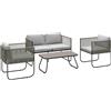 EasyComfort Set da Giardino Rattan con Divanetto 2 Posti, 2 Poltrone e Tavolino in Vetro, Cuscini Sfoderabili, Grigio