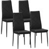 Easycomfort Set di 4 Sedie da Pranzo con Schienale Alto in Finta Pelle e Acciaio, 41x50x97cm, Nero