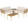 EasyComfort Set Salotto da Esterno in Rattan PE con 2 Divani a 2 Posti con Cuscini e 2 Tavoli da Caffè, Colore Legno
