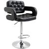EasyComfort Sgabello da Bar Alto con Schienale e Braccioli, Girevole con Altezza Regolabile e Poggiapiedi, Finta Pelle Nera