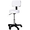 Easycomfort Sgabello Girevole con Schienale, Altezza Regolabile e 5 Ruote in pelle PU Bianca per Casa o Negozio