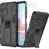 DERHAN Cover per Xiaomi Poco M5s 5G / Redmi Note 10 4G / Redmi Note 10S con Vetro Temperato [2 pezzi], Custodia Protettiva Antiurto Durevole con Supporto Verticale, Silicone TPU Bumper - Nero