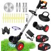 FISIYINDZ Decespugliatore a Batteria, Tagliabordi Elettrico 21V,Tagliaerba a Batteria con 2 2.0Ah Batterie e 3 Tipi di Lame, Ruote Rimovibili, Decespugliatori da Giardino Altezza Regolabile per Prati,Arbusti