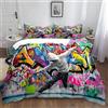 XCQHZYQ Copripiumino Singolo 150x200 cm Street Art Graffiti Colorati Hip-Hop Set Copripiumino Cotone Poliestere Parure Letto con 2 Federe, Set di Biancheria da Letto per Bambini Adulti