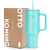 OTTO KONING Borraccia Termica 1,2L Acciaio Inox con Cannuccia e Manico | Doppia parete isolata sottovuoto, mantiene le bevande calde o fredde a lungo, base conica per portabicchieri auto, senza BPA
