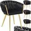 TecTake® Set di 4 Sedie da Pranzo con Braccioli, Sedie Soggiorno in Velluto Extra Fine, Design Elegante a Nodo, Poltrone Velluto con Morbida Imbottitura, Sedie per Sala da Pranzo Versatili - Nero/Oro