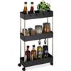Relaxdays Mobile Salvaspazio, Scaffale su Ruote con 3 Ripiani, per Bagno & Cucina, Carrello 70 x 15,5 x 40,5 cm, Nero