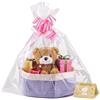 Boensi Cestino Regalo Vuoto 30 x 20 x 12cm - Cestino Intrecciato con Sacchetto Regalo e Nastro Cestino per Ospiti Vuoto per Pasqua,Baby Shower,Compleanno,Matrimonio,Ringraziamento e Natale (bianco e viola)