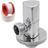 AERZETIX - C74939 - Valvola d'arresto ad angolo 1/2x1/2 + rosetta e guarnizione in PTFE con maniglia triangolare - in ottone e rivestimento nichelato - raccordo rubinetto acqua lavello bagno cucina