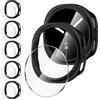 Diruite 5+5 Pezzi Cover per Samsung Galaxy Watch 8 40mm Pellicola Protettiva,PC Custodia*5&Trasparente Vetro Temperato Pellicola*5,Nero(HD),40mm