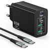 sccvee Caricabatterie USB C da 65W (con 2m cavi), 4 porte rapido alimentatore di rete GaN, PPS PD3.0 Ricarica multiporta compatibile con MacBook Pro/Air/iPad/iPhone 15/16 Pro-Max/Galaxy S23/S24/Tablet/Laptop