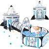 Wilwolfer Tenda Gioco Pop-up + Tunnel Gioco + Piscina di Palline per Bambini - 3-in-1 Casetta per Neonati Bambine Bambini - Grande Casetta Giardino Interni ed Esterni (Tenda Razzo)